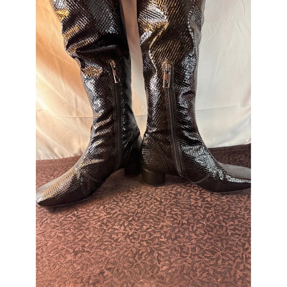 Franco Sarto Womens Black Snake Over The Knee Boots Square Toe Block Heel 5